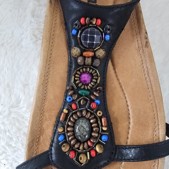 Earth Enchanting Black Beaded Sandals Boho Festival Hippie Leather Comfy 9 - Picture 12 of 15